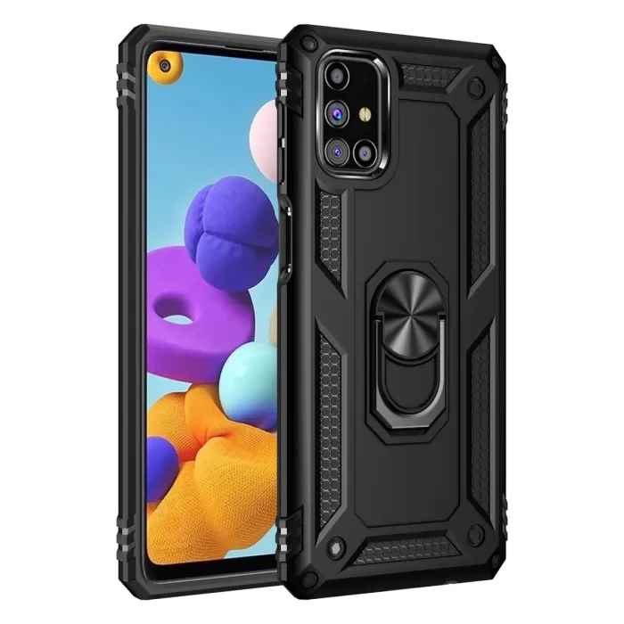 Newface Samsung Galaxy M31S Kılıf Sofya Yüzüklü Silikon Kapak - Siyah