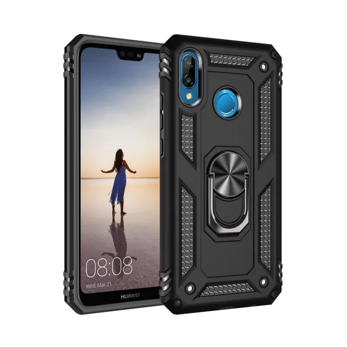 Newface Huawei P20 Lite Kılıf Sofya Yüzüklü Silikon Kapak - Siyah