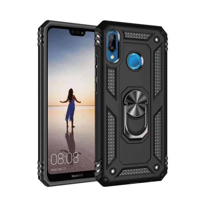 Newface Huawei P20 Lite Kılıf Sofya Yüzüklü Silikon Kapak - Siyah