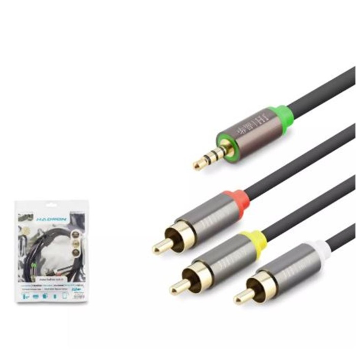HADRON HDX1064 3.5MM TO 3RCA KABLO 2LINE GOLD 1.5M SİYAH
