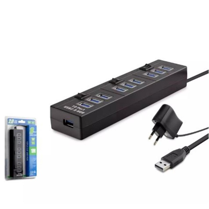 Hadron Hdx7005 Usb Hub 10-Usb 1M Siyah ( Güç Adaptörlü)