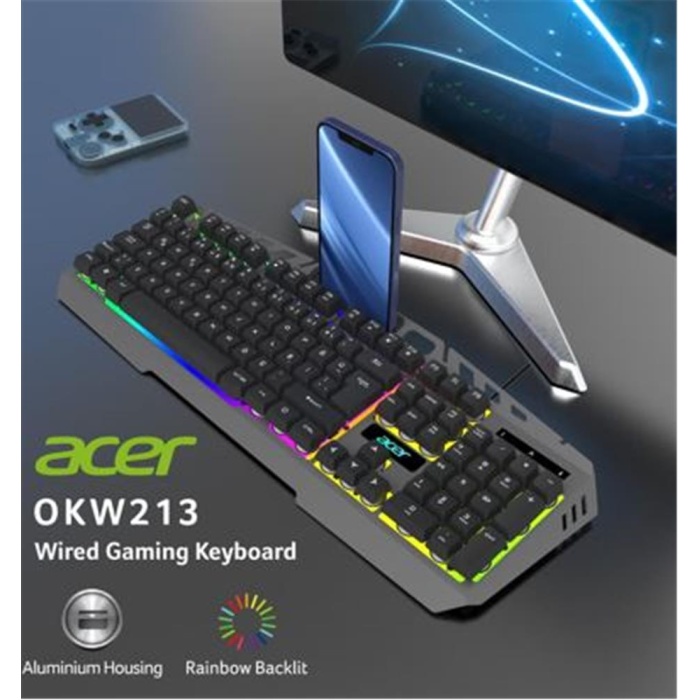 Acer OKW213 Gri RGB Rainbow Backlit Gaming Keyboard Rainbow (Kablo Uzunluğu 1,5mt)
