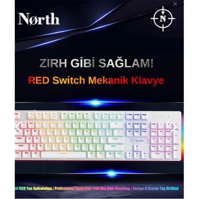 North Shield White Red Switch Türkçe Q RGB Beyaz Mekanik Gaming Klavye