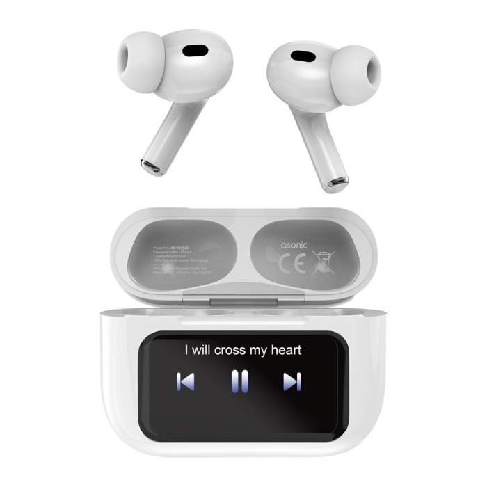 Asonic AS-TWS6S Beyaz Mobil Telefon Uyumlu Bluetooth 5.4V Ekranlı TWS Mikrofonlu Kulaklık