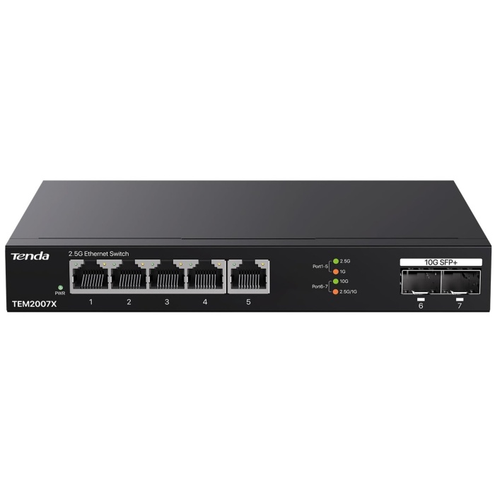 Tenda TEM2007X 2.5Gb Switch 7 Port 5x2.5G Por+2x10Gb SFP+ 50Gbps Yönetilmeyen Nas, Oyun PCsi Switch