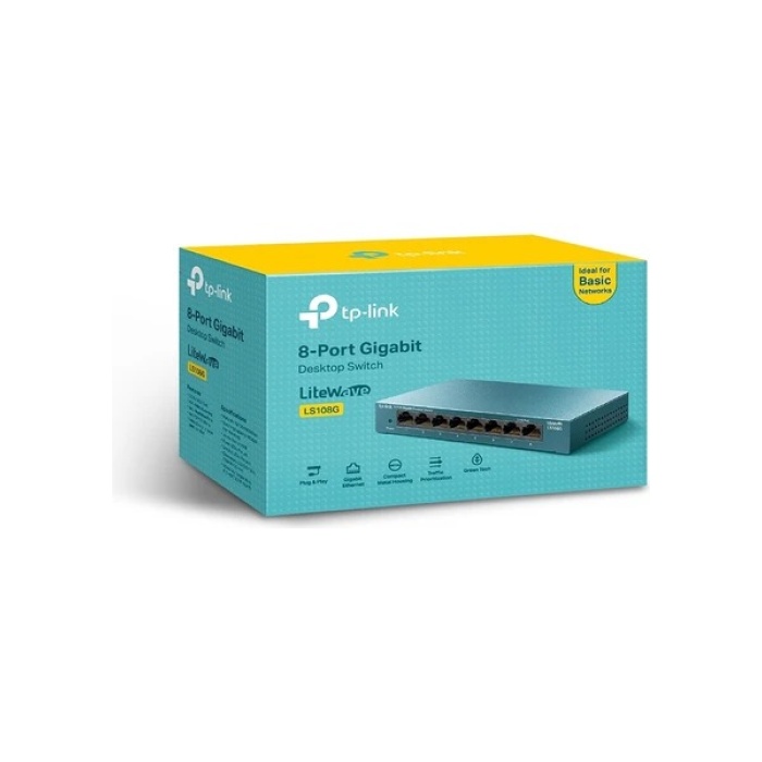 TP-LINK LiteWave 8 Port LS108GP 10/100/1000 Gigabit PoE Switch (62W) Metal Kasa