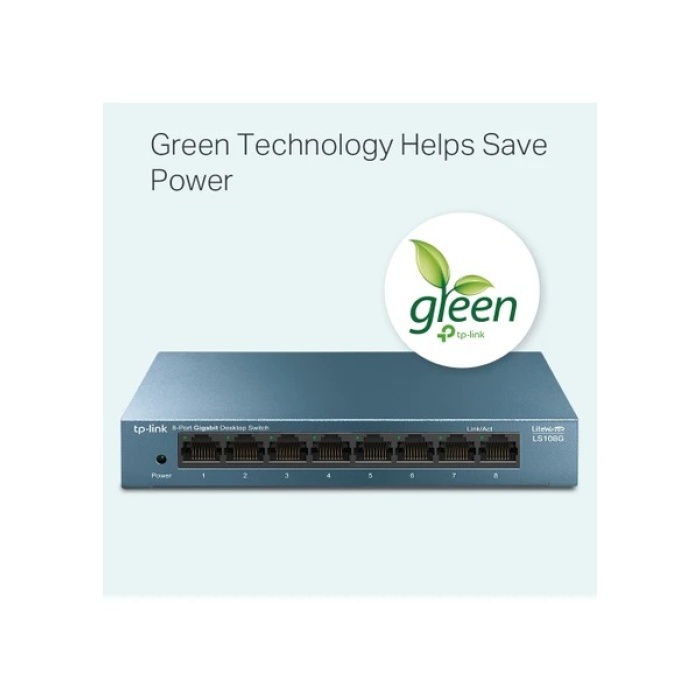 TP-LINK LiteWave 8 Port LS108GP 10/100/1000 Gigabit PoE Switch (62W) Metal Kasa