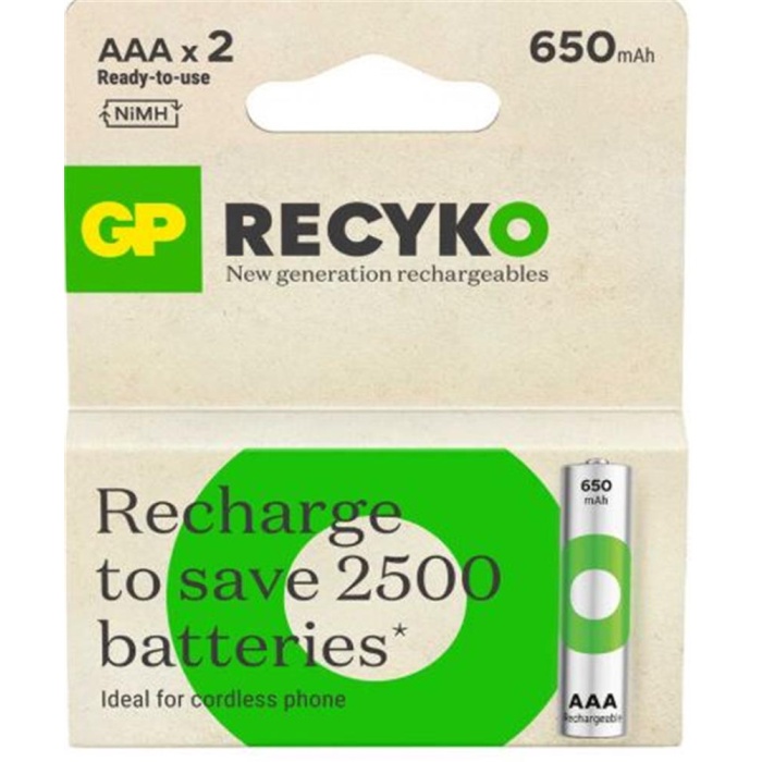 GP AAA 650 mAh Şarjlı İnce Kalem Pil 2li Paket GP65AAAHCHP-BU2