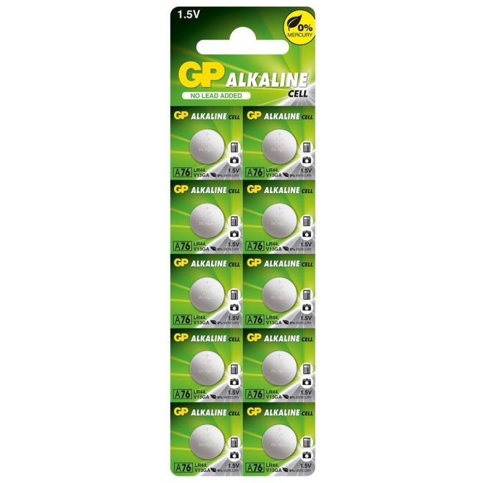 GP GPA76-2C10 LR44 AG13 Alkalin Düğme Pil 10lu Paket 