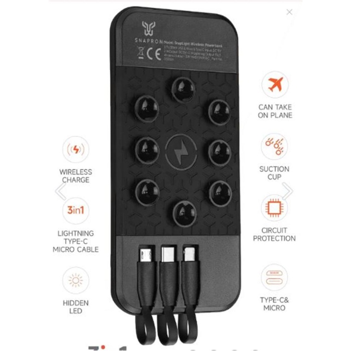 Snapron SNP-3003 10.000 Mah Vantuzlu Wireless Kablosuz ve 3in1 Kablolu Powerbank