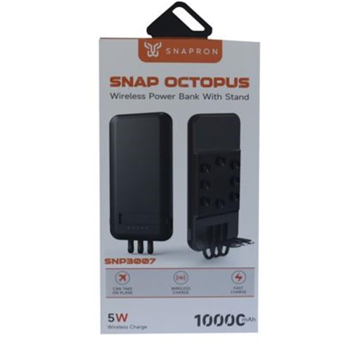 SnapMax SNP-3007 10.000 mah Siyah Vantuzlu Kablosuz ve 3in1 Kablolu Powerbank