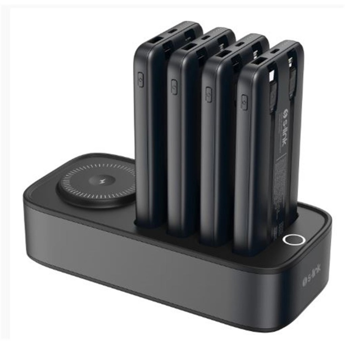 S-link IP-DS40 4 Adet 10000mAH Powerbank li  15W Kablosuz Şarj Siyah Taşınabilir Şarj İstasyonu