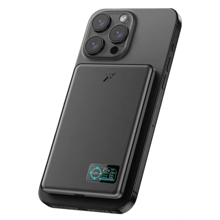 Newface PW595 5.000 mAh Dijital Göstergeli 20W Type-C ve 15W Kablosuz Şarj PD Hızlı Şarj Magsafe Powerbank - Siyah