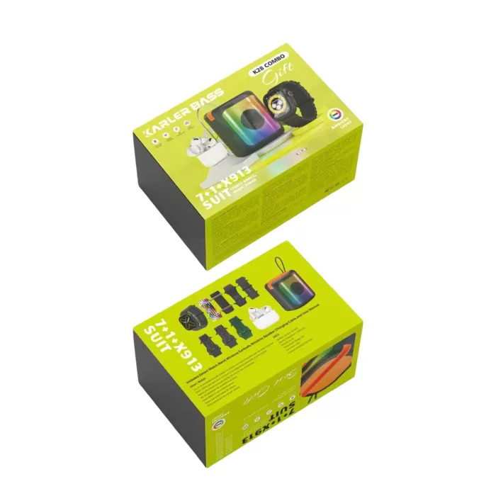 Karler Bass K28 Kombo 7 Adet Kordon Akıllı Saat Airpods Kulaklık Kablosuz Hoparlör Set - Siyah