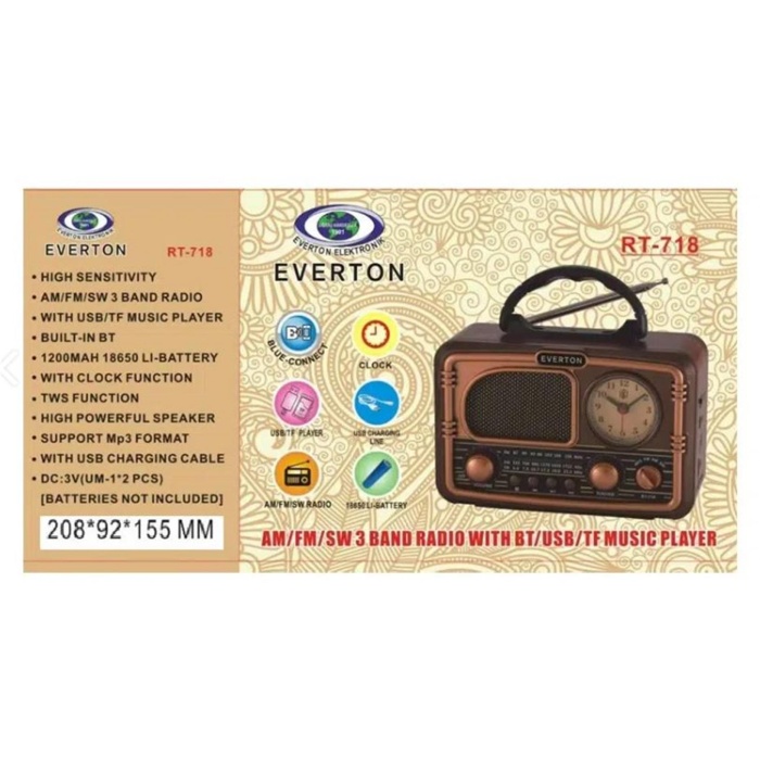Everton RT-718 Bluetooth-USB-SD-FM Şarjlı  Nostaljik Radyo