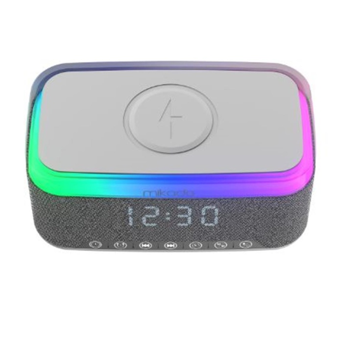 Mikado MD-W8 1200mAh 10W Gri BT,USB,Kablosuz Şarjlı RGB-Gece Lambası Özellikli Alarmlı Saat Speaker