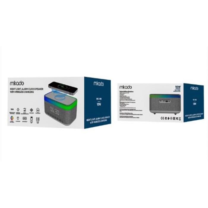 Mikado MD-W8 1200mAh 10W Gri BT,USB,Kablosuz Şarjlı RGB-Gece Lambası Özellikli Alarmlı Saat Speaker