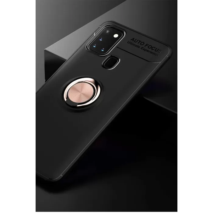Newface Samsung Galaxy M31 Kılıf Range Yüzüklü Silikon - Siyah-Gold