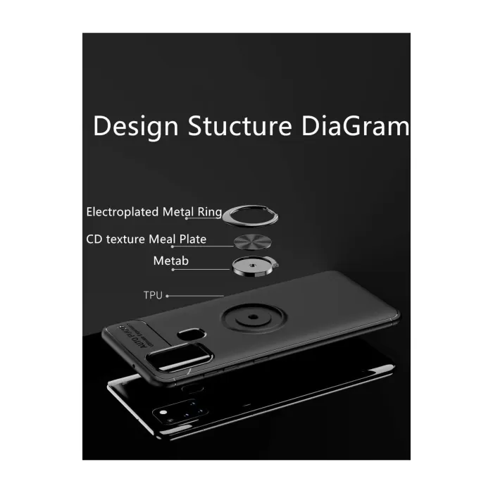 Newface Samsung Galaxy M31 Kılıf Range Yüzüklü Silikon - Siyah-Mavi