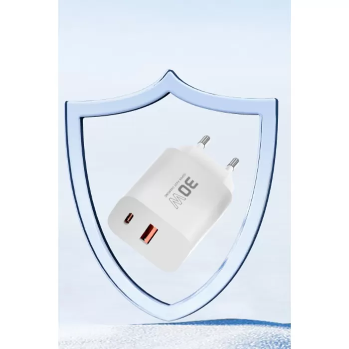 Konfulon C89Q 1 Adet 30W Type-C ve 1 Adet 22.5W USB Çıkışlı Ekstra DL48 1M USB to Lightning Kablolu PD Şarj Cihazı - Beyaz