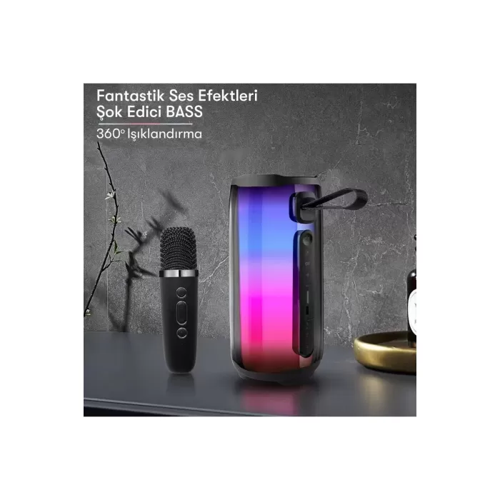 Newface Pluse 5 Mikrofonlu RGB Kablosuz Hoparlör - Siyah