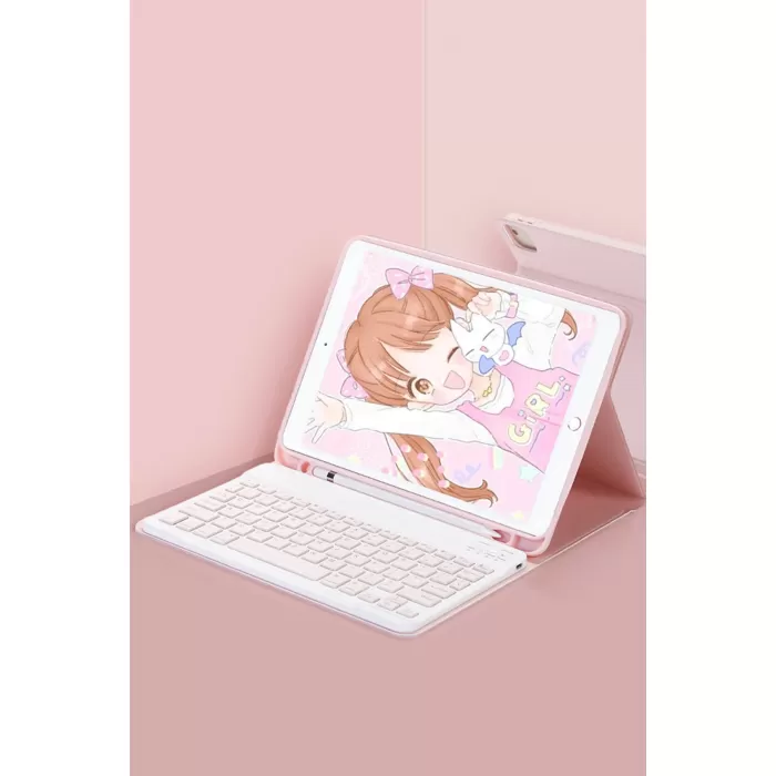 Newface iPad Pro 11 (2022) Kılıf KC01 Smart Klavyeli Tablet Kılıfı - Pembe