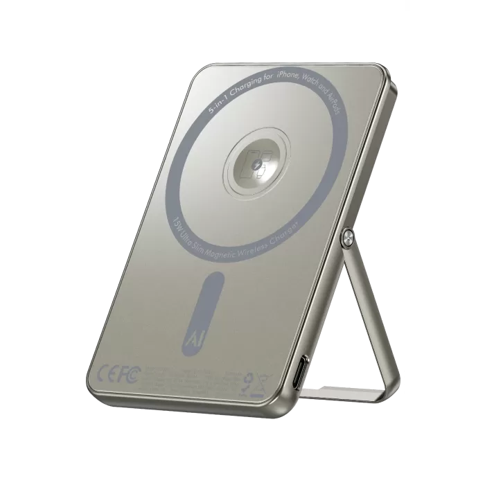 Newface PW580 5.000 mAh 20W Type-C 15W Kablosuz Şarj 3W Saat Şarj ve 5W Kulaklık Şarj Destekli PD Hızlı Şarj Magsafe Powerbank - Titanyum