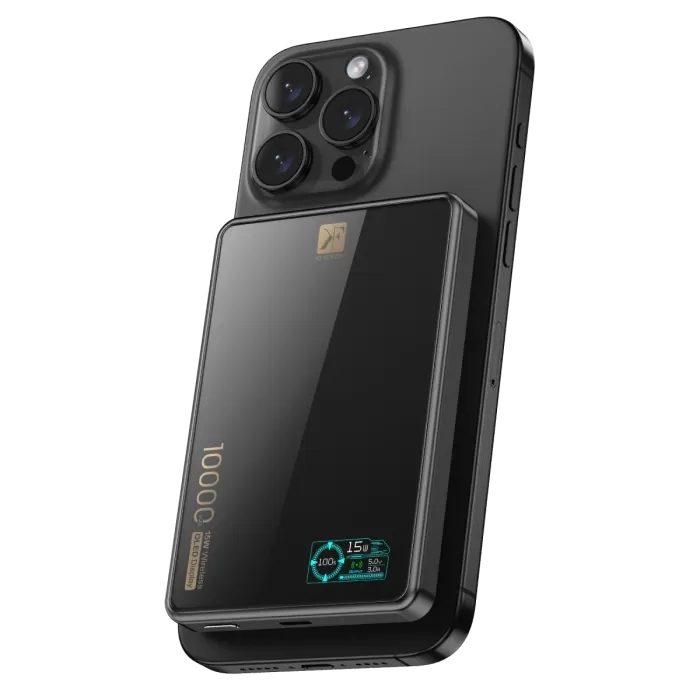 Newface PW598 10.000 mAh Dijital Göstergeli 20W Type-C ve 15W Kablosuz Şarj PD Hızlı Şarj Magsafe Powerbank - Siyah