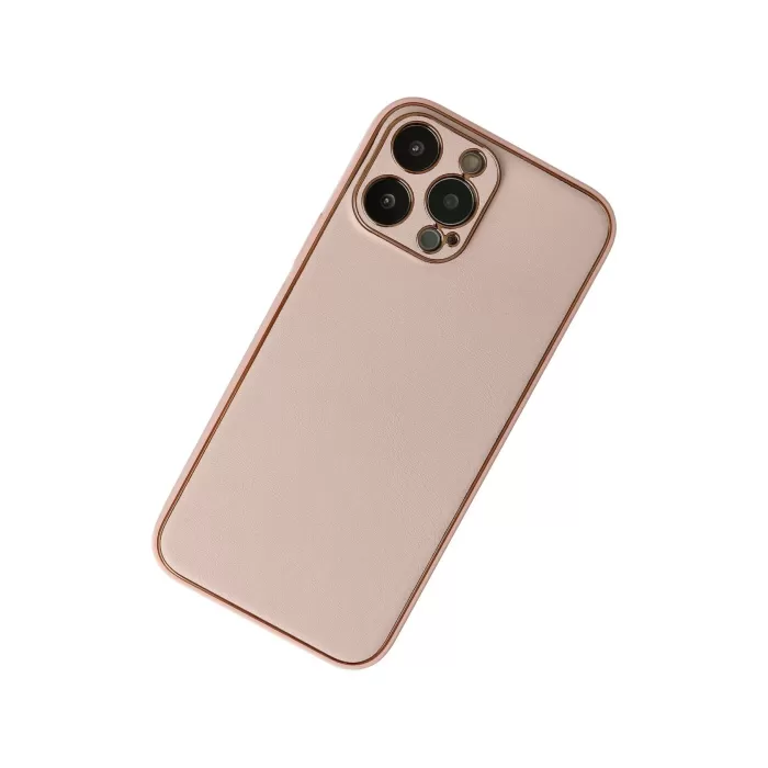 Newface iPhone 13 Pro Max Kılıf Coco Deri Silikon Kapak - Pudra