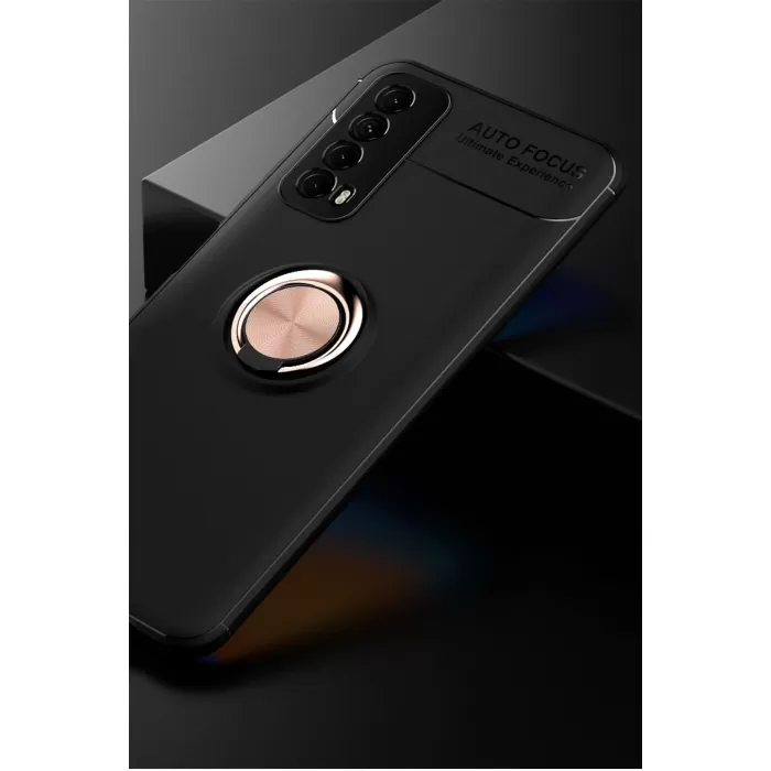 Newface Huawei P Smart 2021 Kılıf Range Yüzüklü Silikon - Siyah-Gold