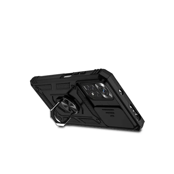 Newface Xiaomi Redmi Note 11 Pro Kılıf Pars Lens Yüzüklü Silikon - Siyah