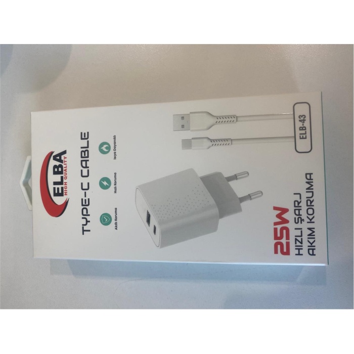 ELBA ELB43 25W 2li USB Başlık TYPE-C Kablolu Set Hızlı Şarj Akım Koruma