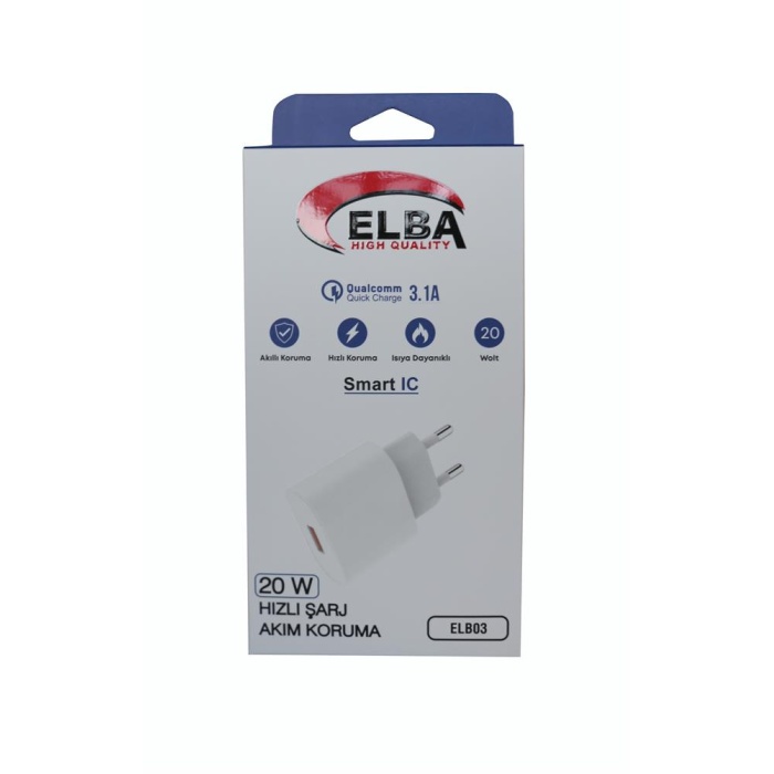 Elba ELB03-20USB Beyaz 20W USb Şarj Kafa QC4.0(Akıllı Koruma-Hızlı Şarj-Isıya Dayanıklı)