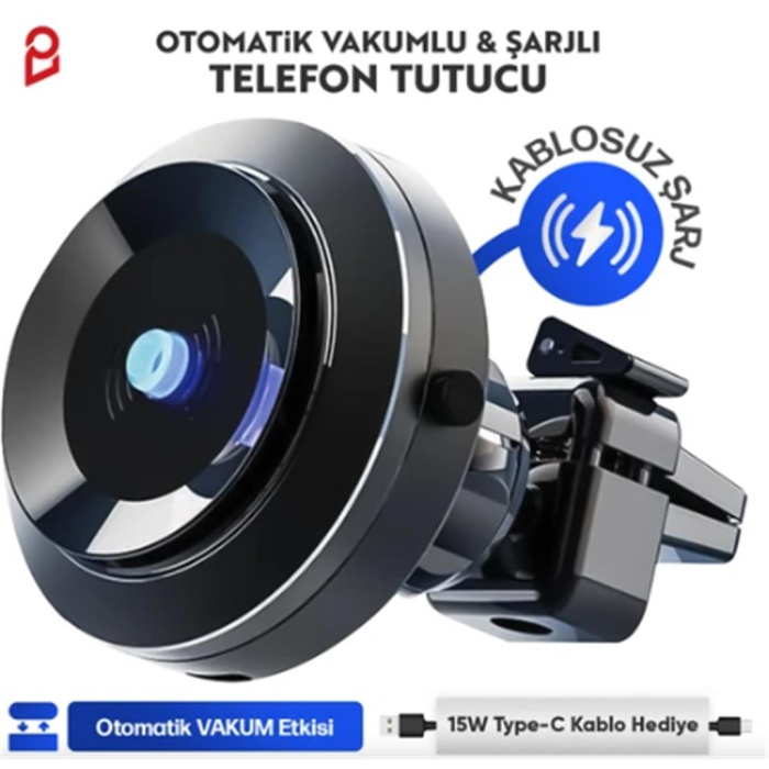 Enkado Otomatik Vakumlu Kablosuz Şarjlı Araç İçi Telefon Tutucu