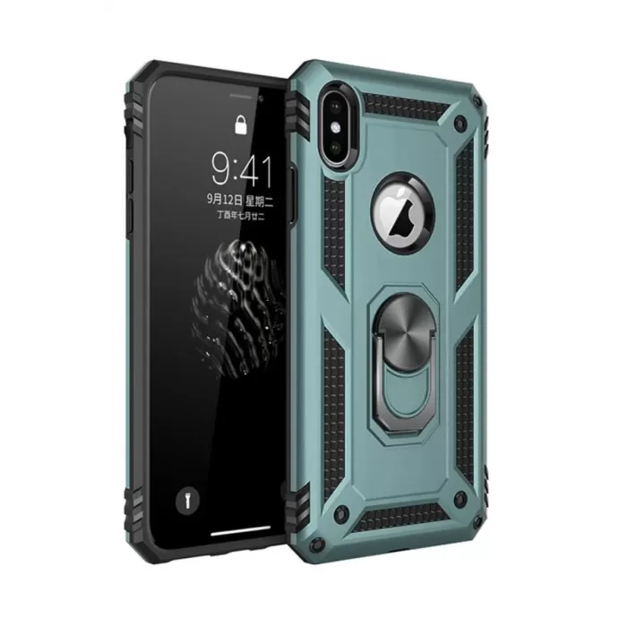 Newface iPhone XS Max Kılıf Sofya Yüzüklü Silikon Kapak - Yeşil