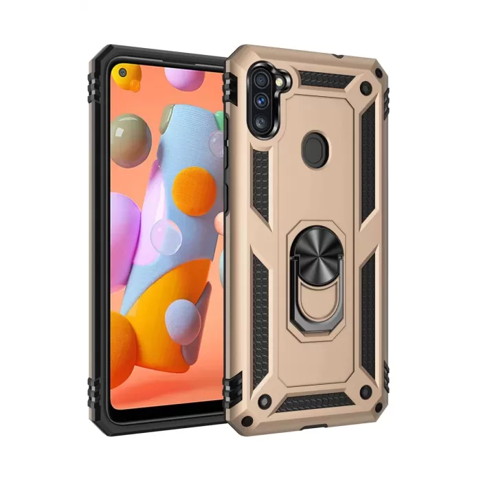 Newface Samsung Galaxy A11 Kılıf Sofya Yüzüklü Silikon Kapak - Gold