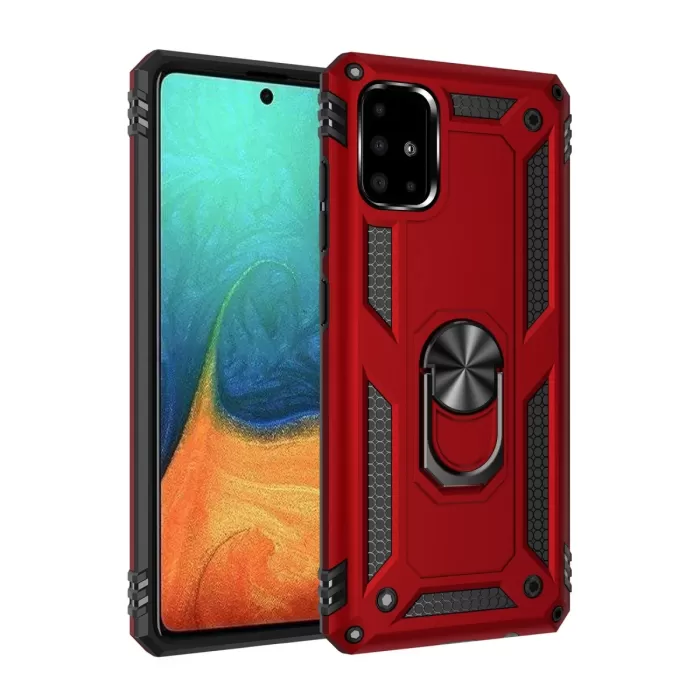 Newface Samsung Galaxy A71 Kılıf Sofya Yüzüklü Silikon Kapak - Kırmızı