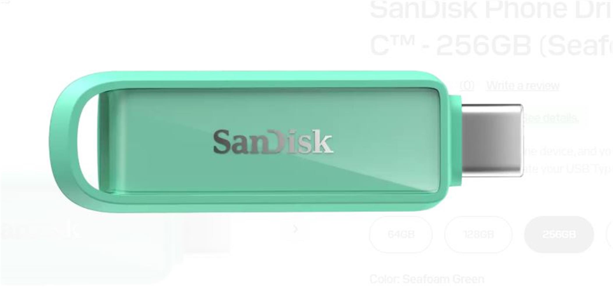 Sandisk SDIXS0N-256G-GN6NQ 256GB Phone Drive with USB-C-128GB (Seafoam Green) Flash Bellek