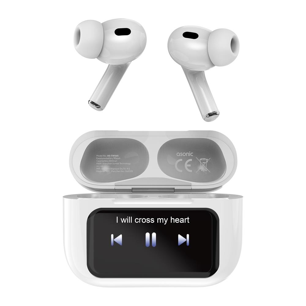 Asonic AS-TWS6S Beyaz Mobil Telefon Uyumlu Bluetooth 5.4V Ekranlı TWS Mikrofonlu Kulaklık