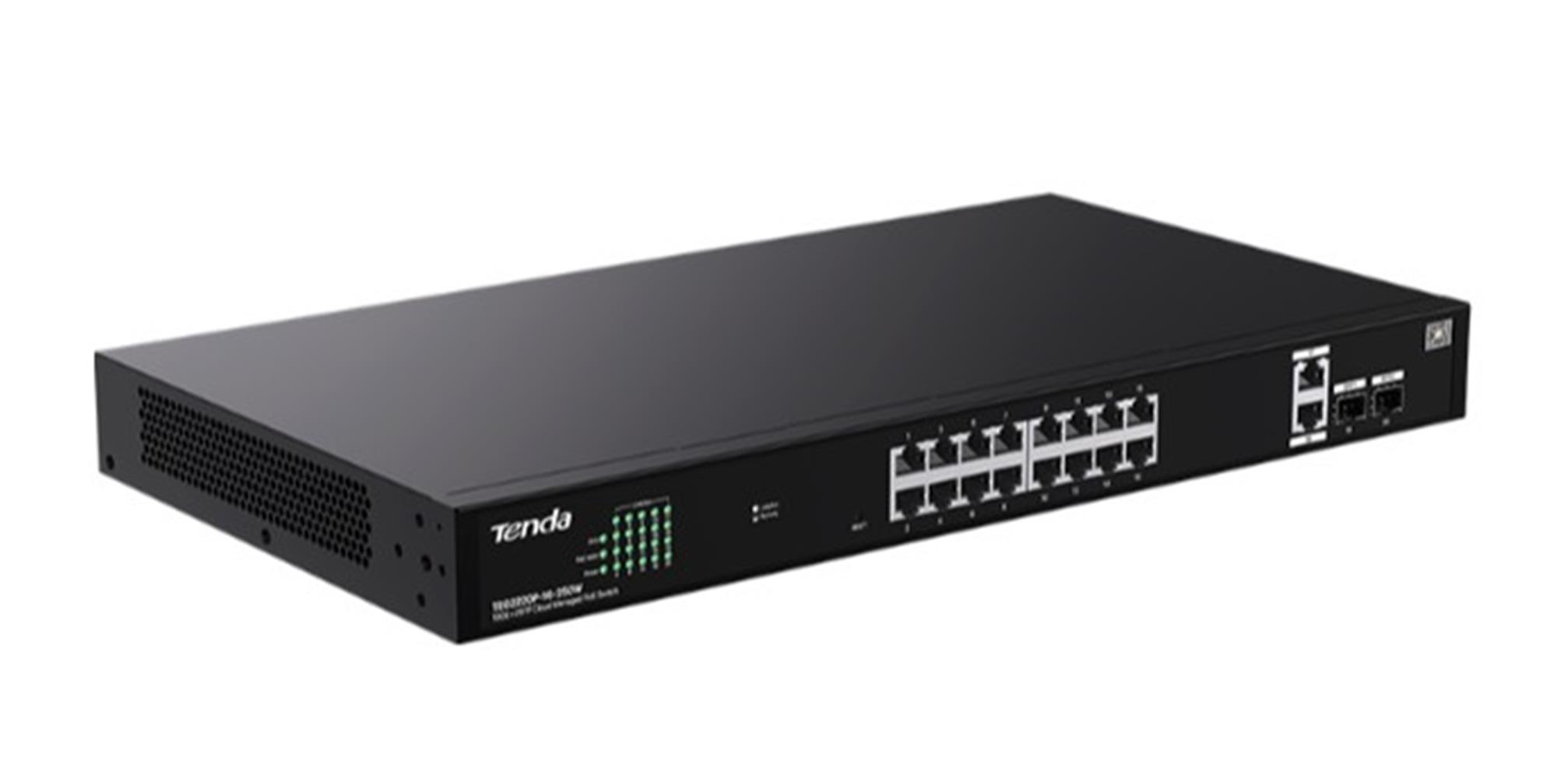 Tenda TEG2220P-16-250W 16 Port 10-100-1000 POE +2 SFP Switch Cloud Yönetilebilir Çelik Kasa Switch