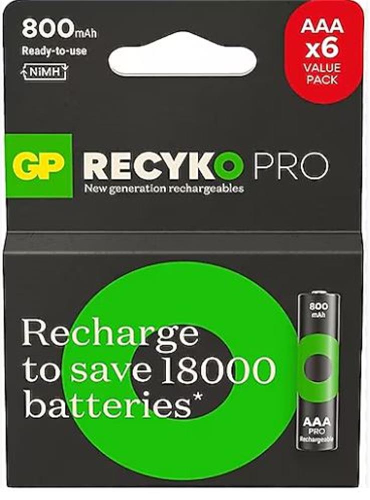 Gp AAA 850 mAh Şarjlı İnce Kalem Pil 4+2'li Paket Recyko GPHCH83BOK