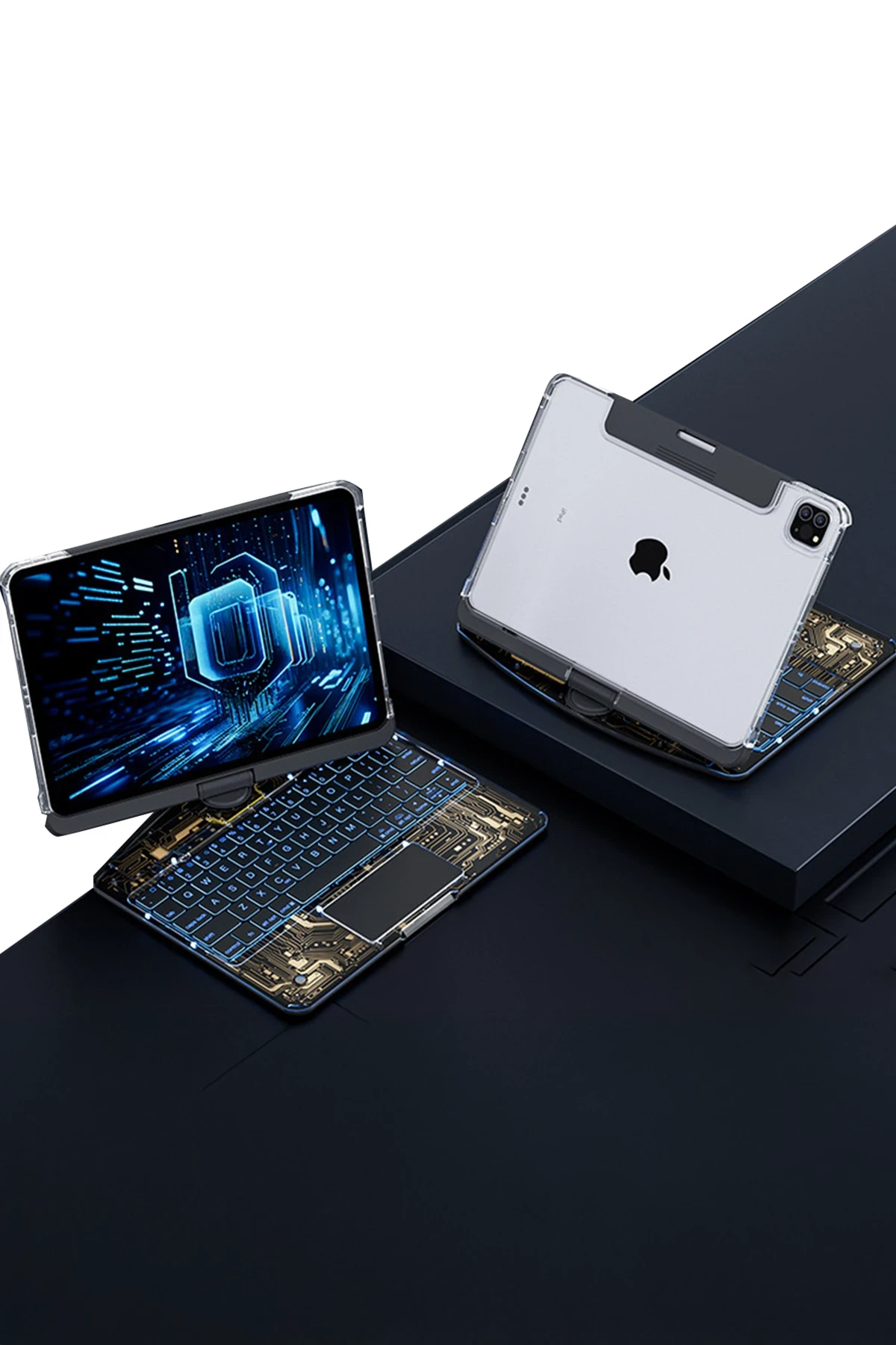 Newface JP11 iPad Pro 11 (2022) Kılıf Vales Dönen Ledli Klavyeli Tablet Kılıfı - Siyah