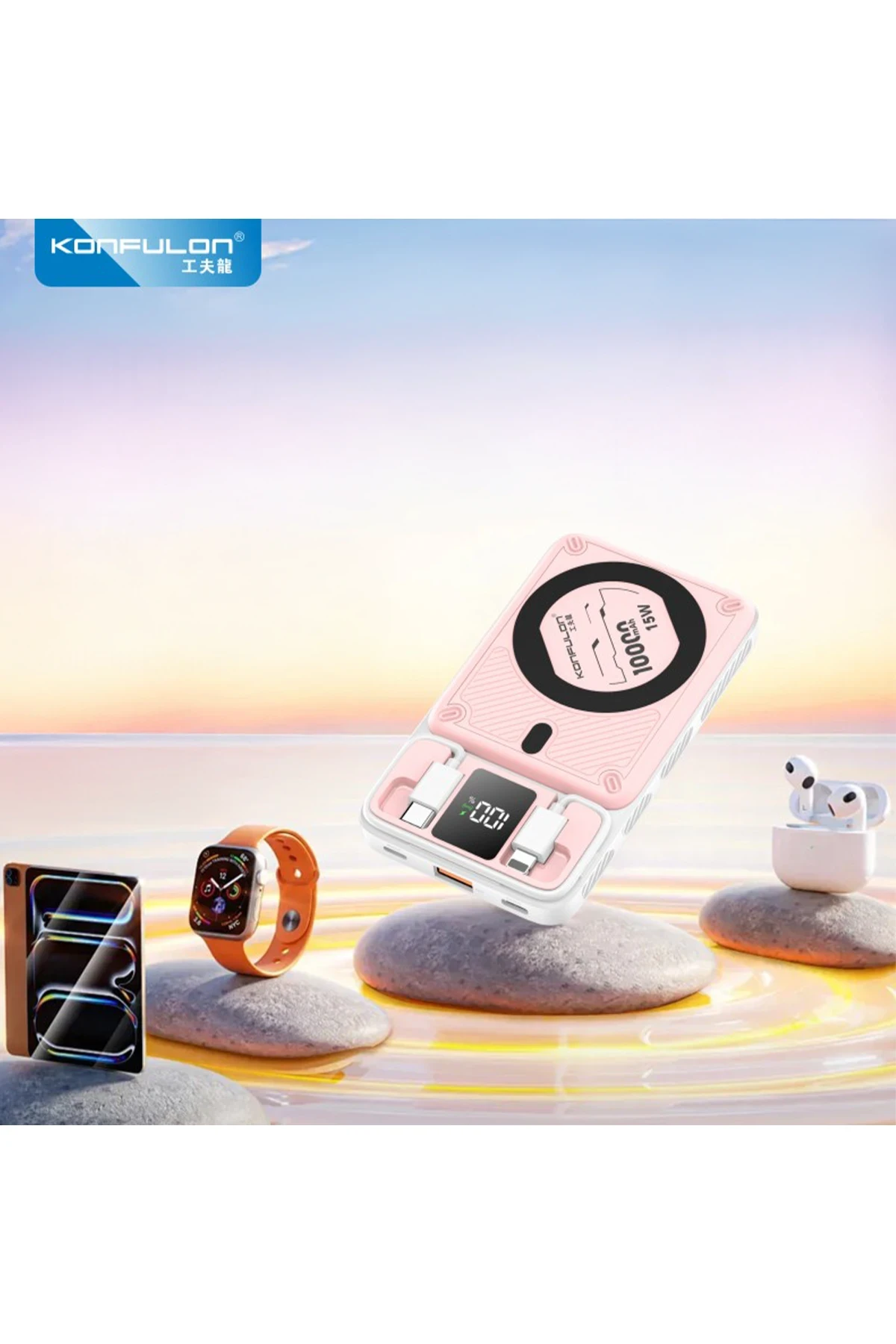 Konfulon M25W 10.000 mAh 20W PD Magsafe Powerbank - Pembe