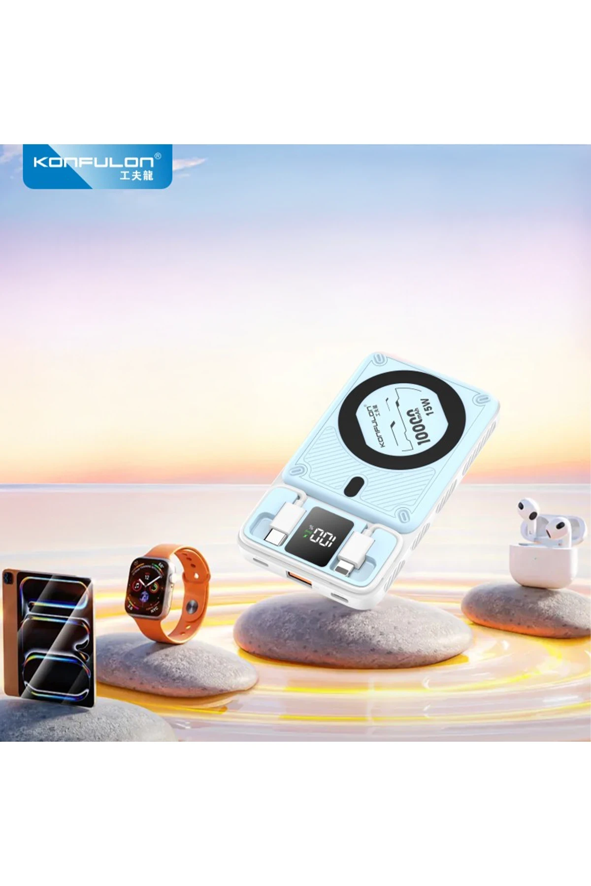 Konfulon M25W 10.000 mAh 20W PD Magsafe Powerbank - Mavi