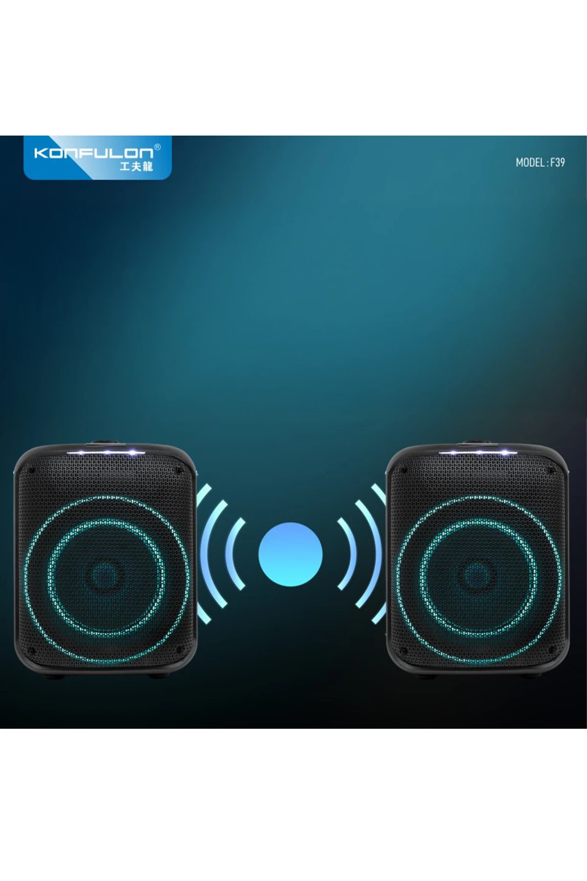 Konfulon F39 25W Sürücülü RGB Işıklı 2 Adet Mikrofonlu Bluetooth 5.3 Kablosuz Hoparlör – Siyah