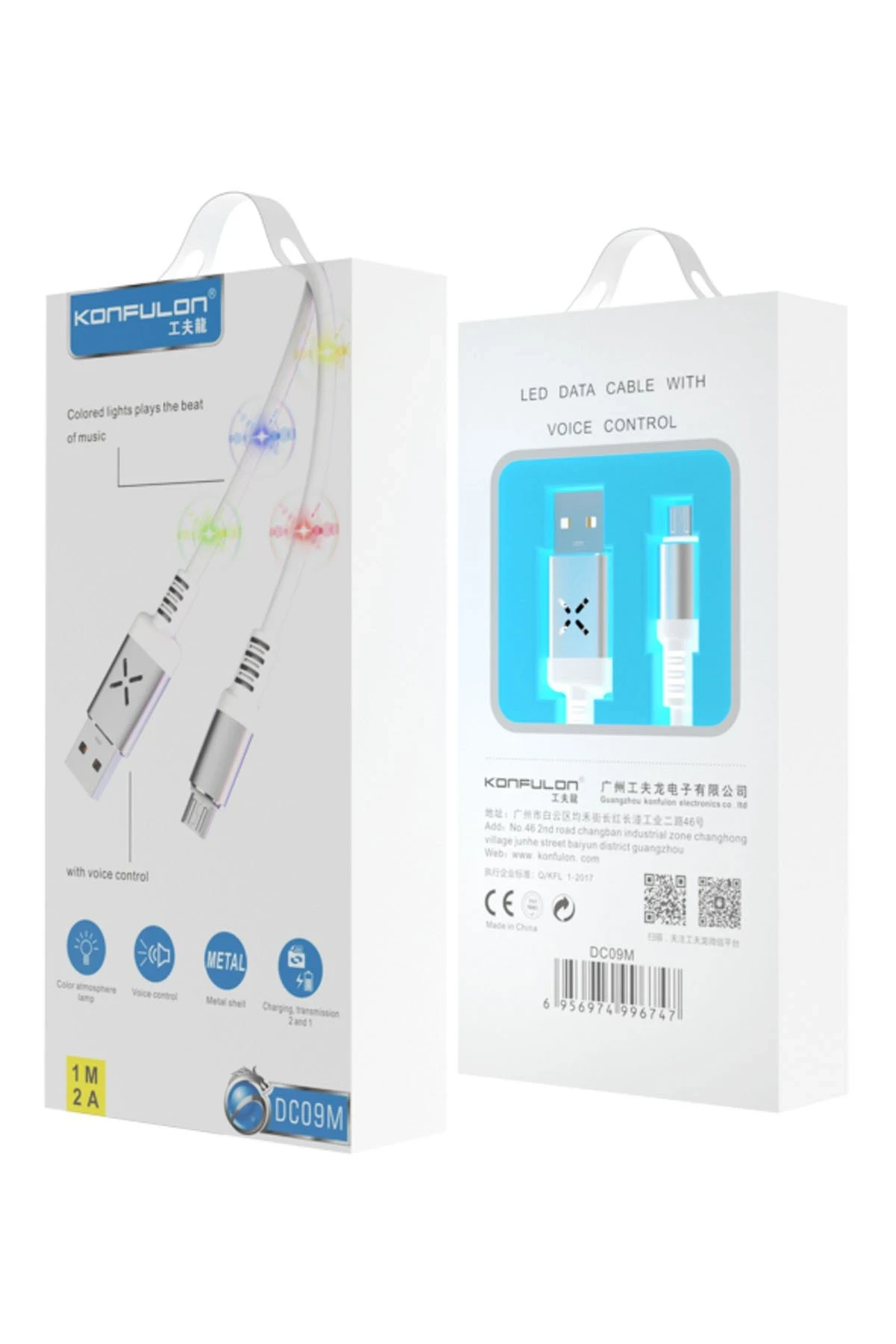 Konfulon DC09 Ses Duyarlı Işıklı Micro USB Kablo 1M 2A - Siyah