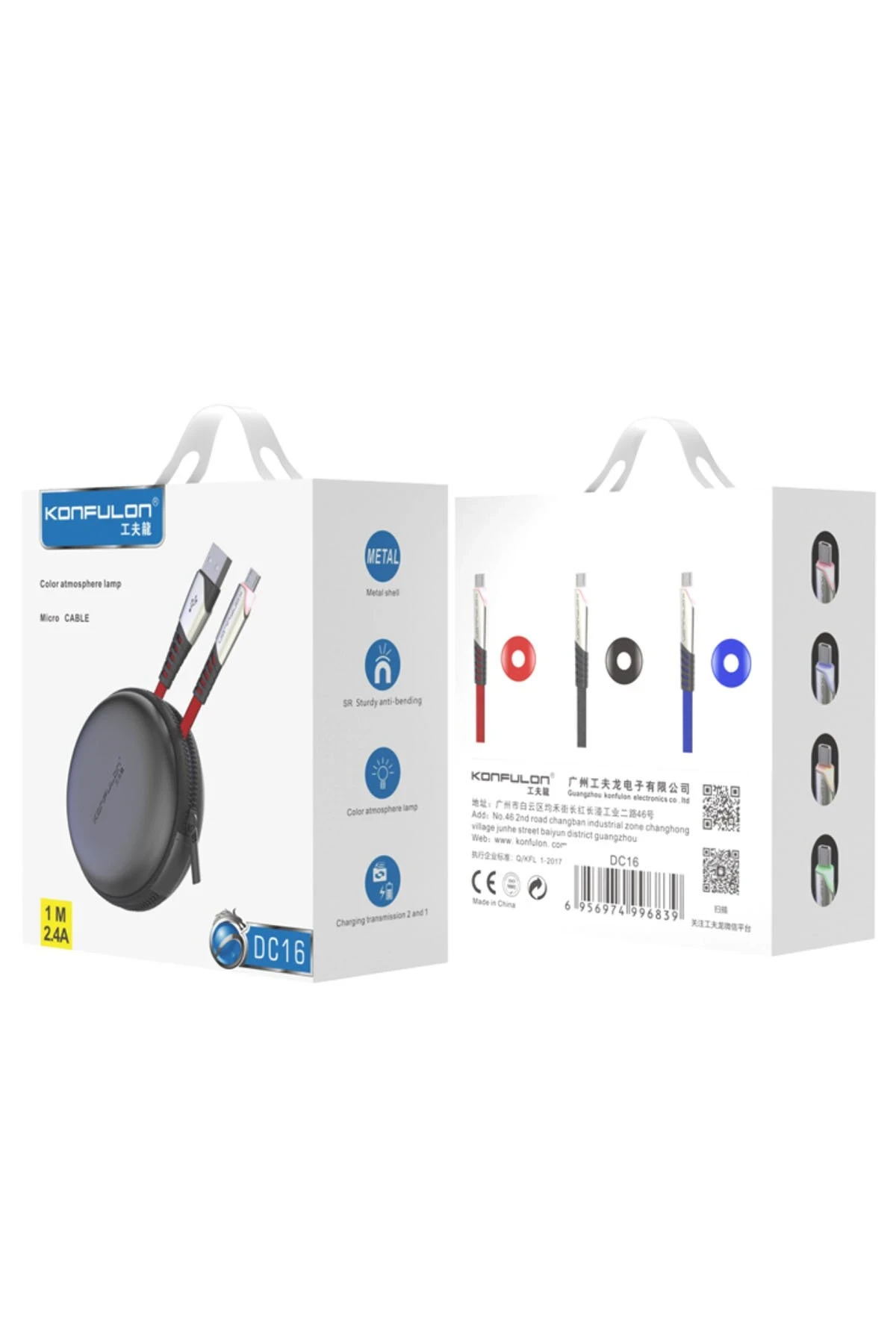 Konfulon DC16 Micro USB Kablo 1M 2.4A - Kırmızı