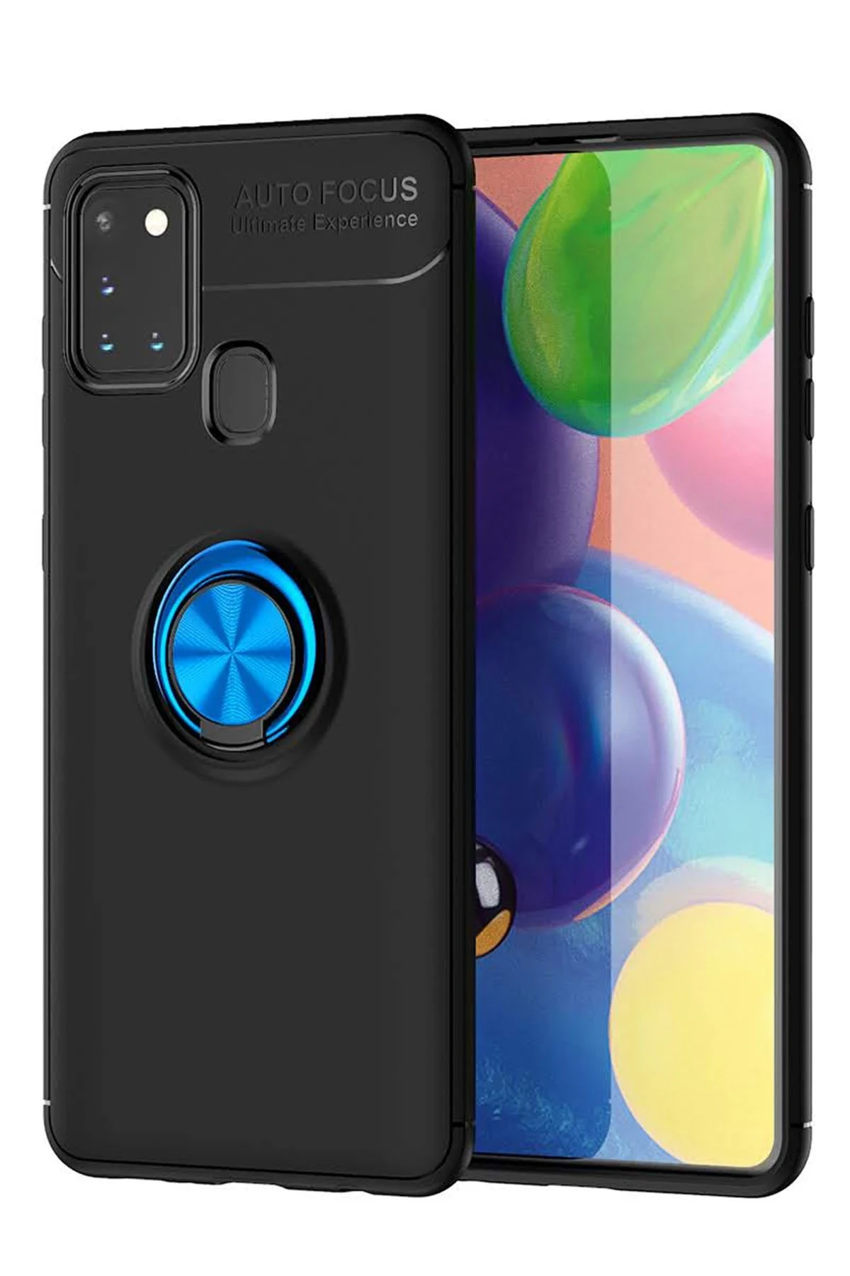 Newface Samsung Galaxy M31 Kılıf Range Yüzüklü Silikon - Siyah-Mavi