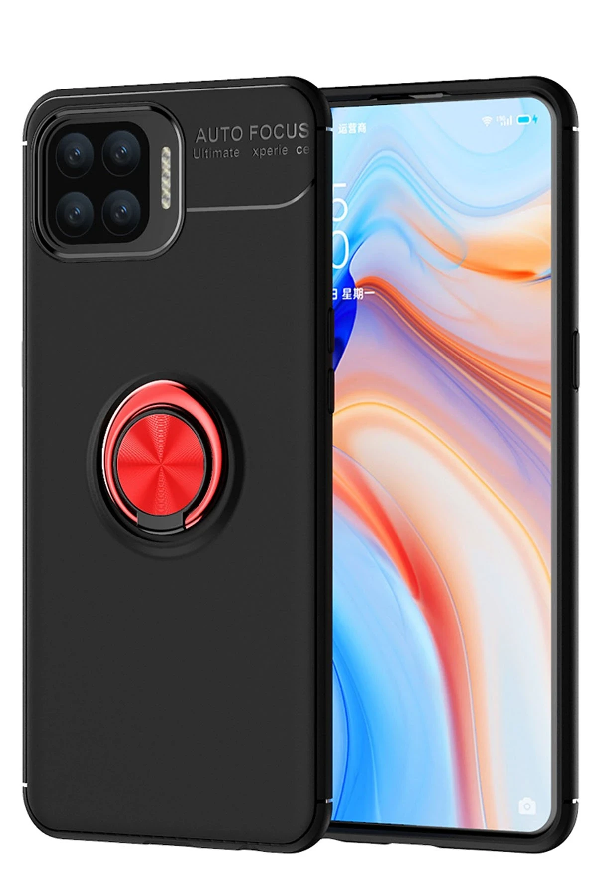 Newface Oppo A73 Kılıf Range Yüzüklü Silikon - Siyah-Kırmızı