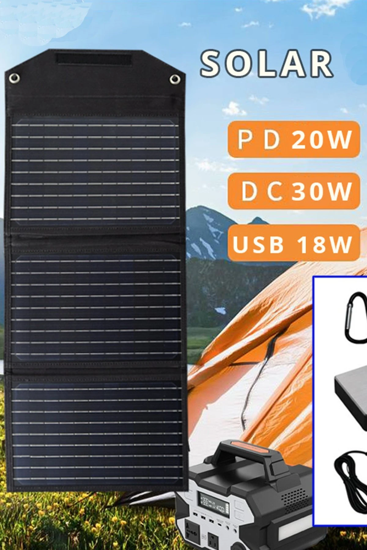 Konfulon SH-03 30W Hızlı Şarj Taşınabilir Güneş Enerji Paneli Şarj İstasyonu - Siyah